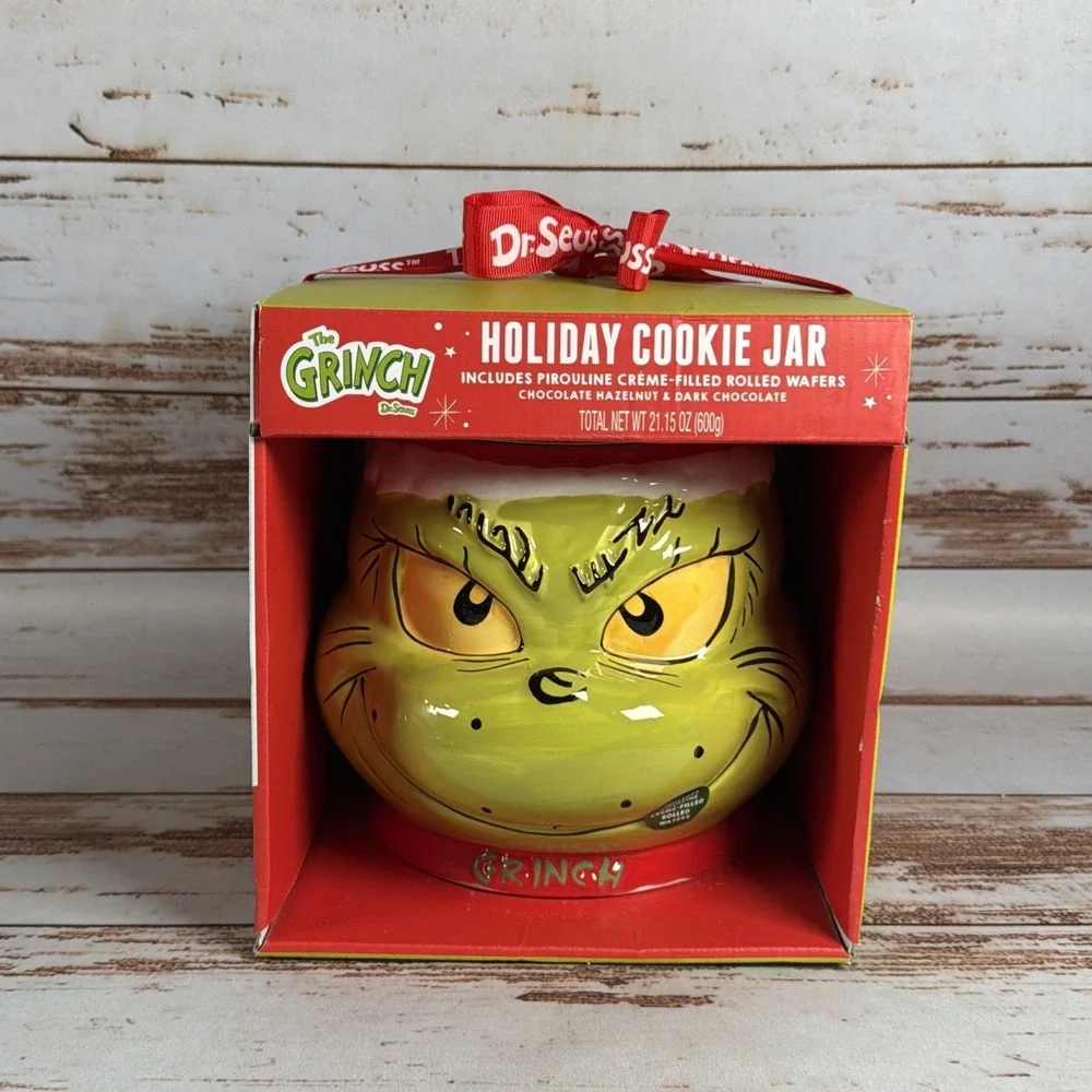 Dr Seuss The Grinch Ceramic Holiday Cookie Jar Christmas Canister NIB
